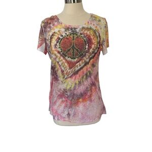 Only Nine Tie Dye Peace Sign/Heart Shirt Women’s  Sz XL